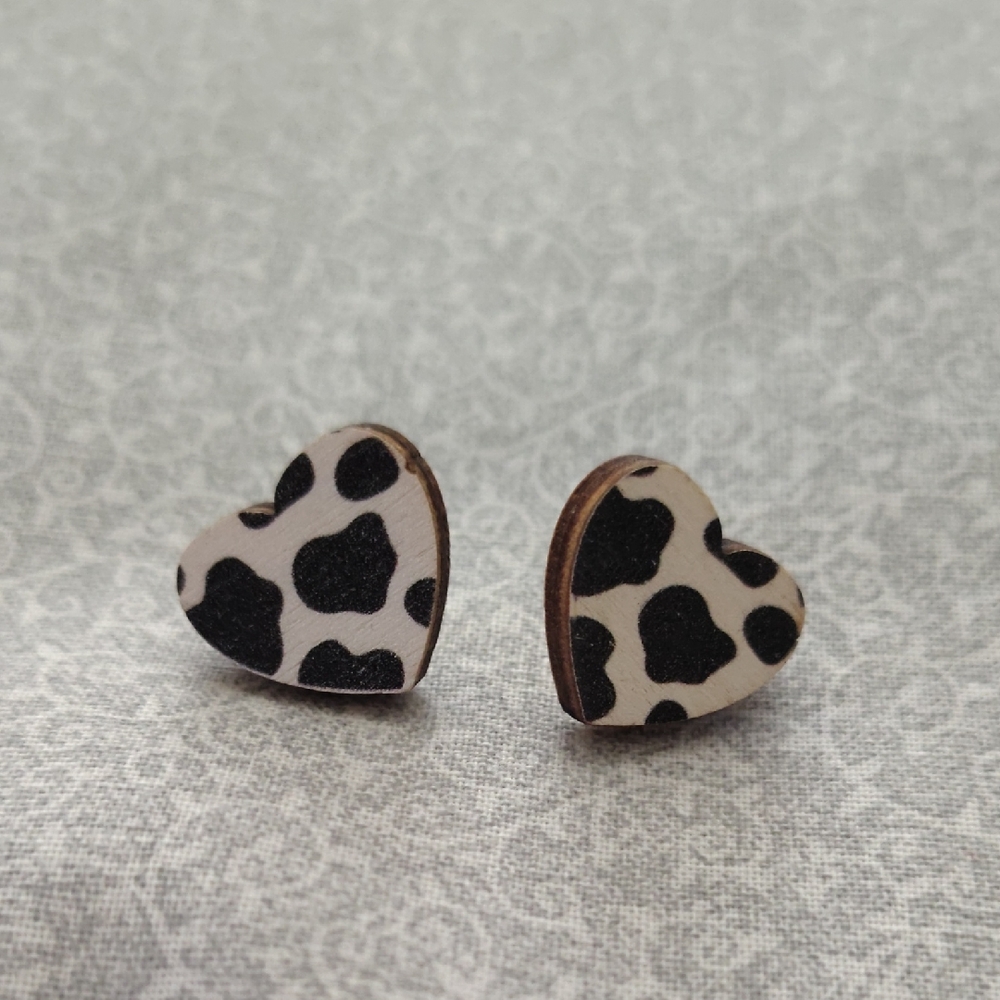 Heart-Shaped Cow Print Earrings